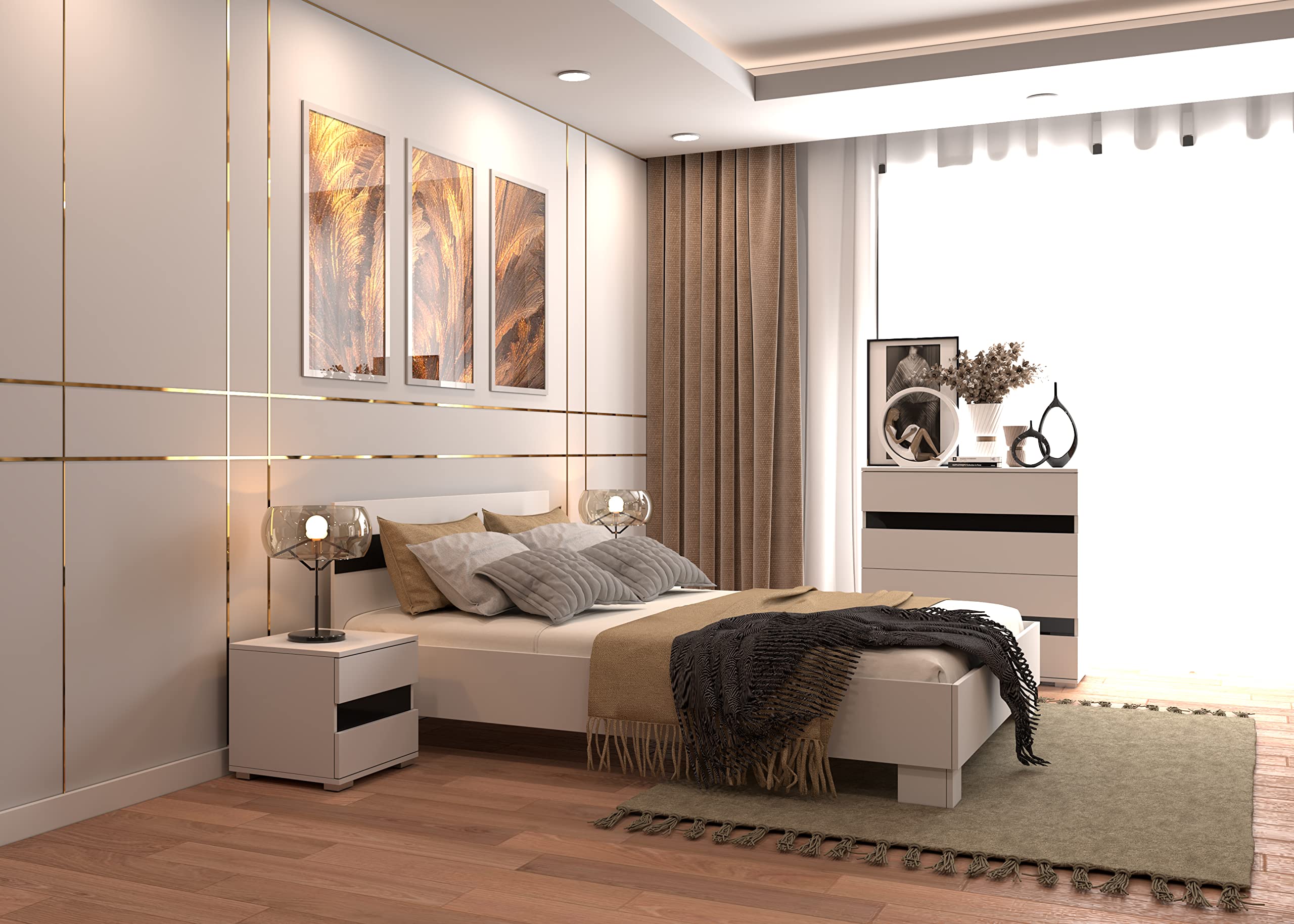 Fabryka Mebli Idźczak Schlafzimmer-Set Komplett Vista Lucca - weißer Kleiderschrank mit Spiegel und Kommode Innovativer - Innovativ, Stilvoll, Modern