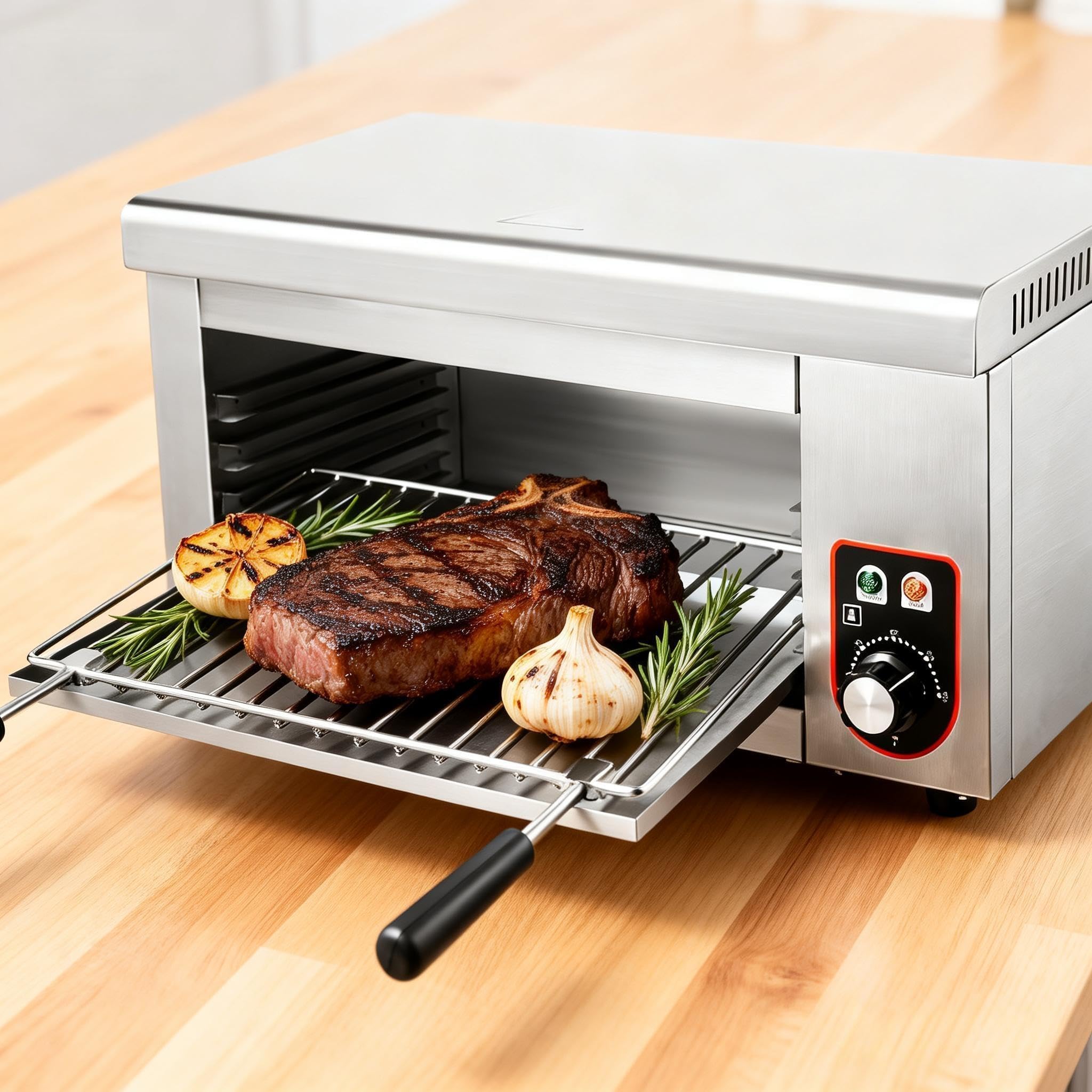 Commercial Cheese Melter Salamander Broiler, 1500W Electric Cheesemelter Heater Heating Grill, 120-570ยฐF Rapid Heating Countertop Raclette Cheese Melting Oven