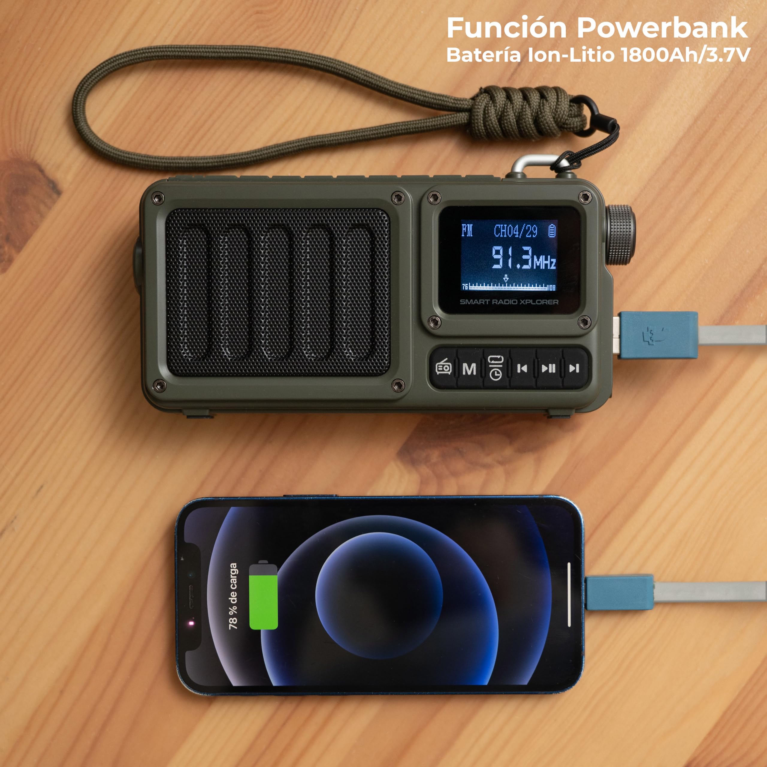 Radio Portable Rechargable 3 en 1 pour Camping Chantier Survie FM Bluetooth Autonomie 20H Puissante – Haut Parleur 8W Micro USB C AUX Compacte Nomade