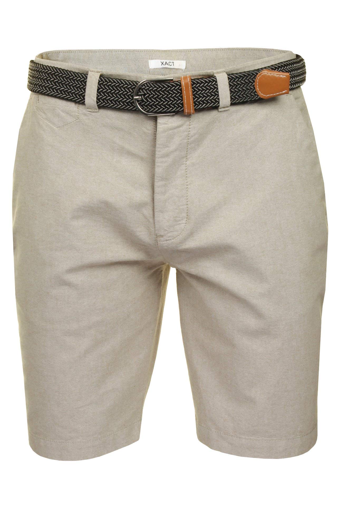 Xact Mens Cotton Oxford Chino Shorts with Belt, Regular Fit (Oxford Stone) 34