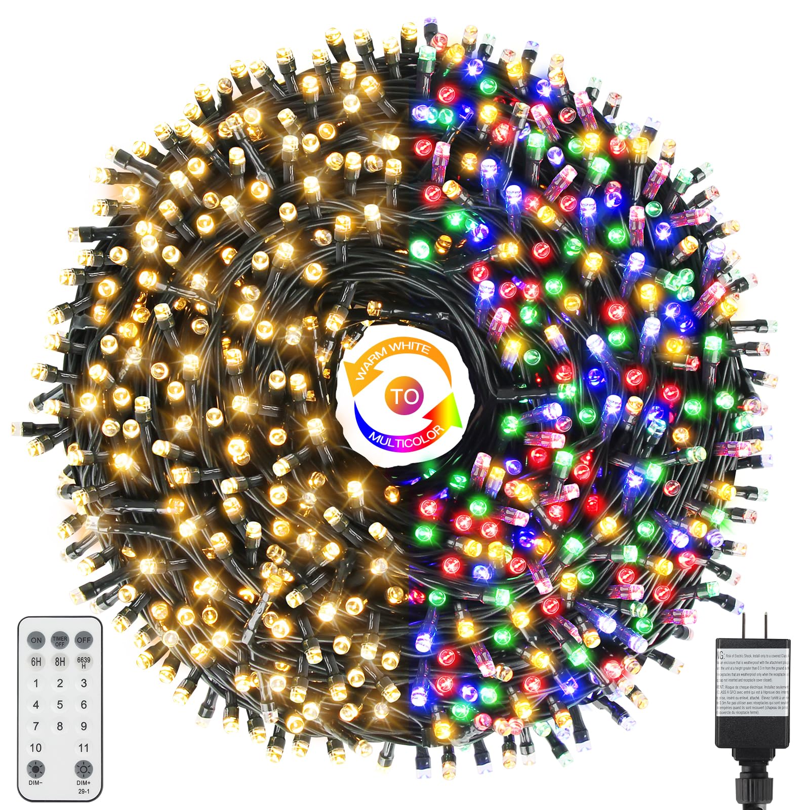Tcamp Color Changing Christmas Tree Lights Outdoor Indoor, 800 LED 262ft Warm White Multicolor Christmas String Lights 11 Modes Remote Memory Timer Function for Christmas Party Home Decor