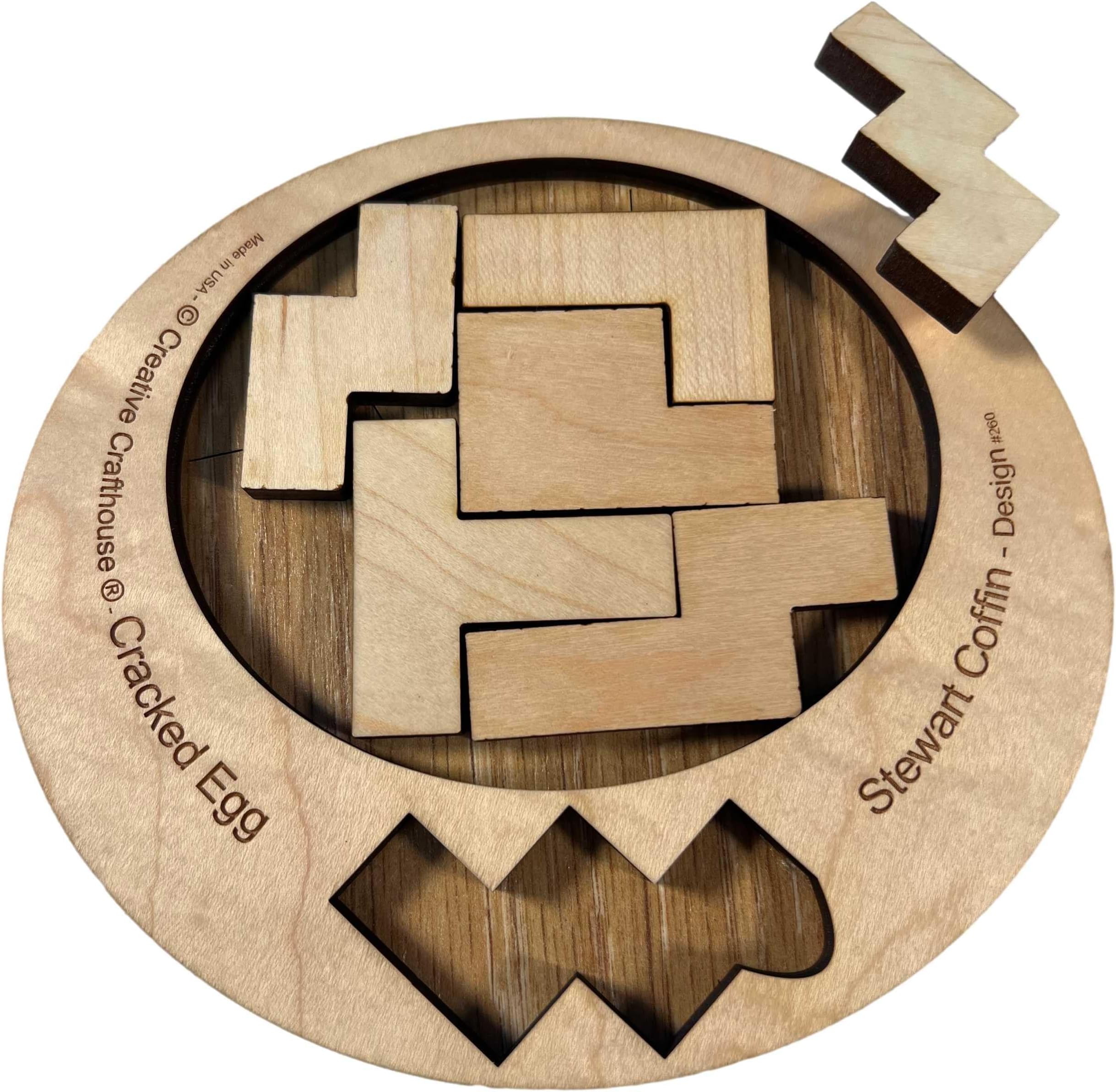 Difficult Puzzle for Adults - The Cracked Egg - 7 Piece Wood Brain Teaser Made in The USA from Creative Crafthouse