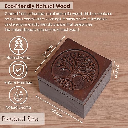Miniatura 2 de Caja de madera tallada a mano del árbol de la vida, caja de recuerdos del árbol de la vida de madera - Joyero tallado a mano para mujeres, regalos