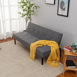 Panana 3 Seater Sofa Bed,Click Clack Armless Sofabed Fabric Couch Recliner,Choice of Colours (gray coarse grain)