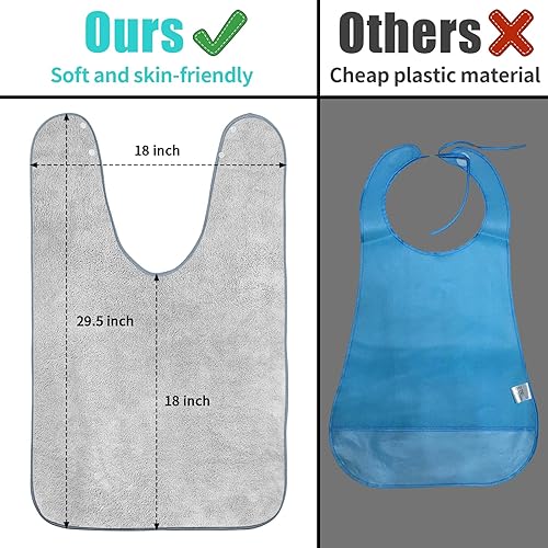Miniatura 7 de Baberos para adultos para hombres y mujeres, paquete de 4 unidades, baberos de rizo reutilizables para personas mayores, toalla impermeable para