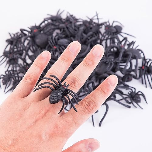 Miniatura 4 de 60 arañas de plástico realistas, juguetes de araña falsa negra y anillos de araña, juguetes de araña, accesorios de broma de Halloween para