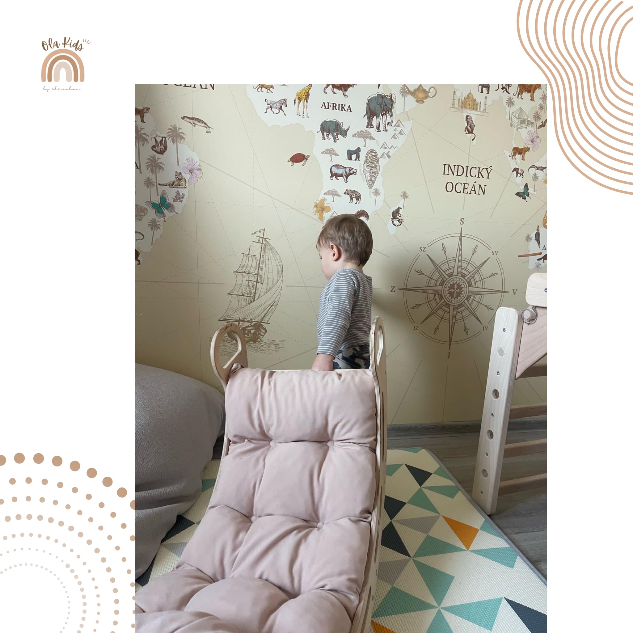 Klettergerüst Indoor für Kinder 85x41x39cm - Kletterbogen mit Kissen - Montessori Kletterbogen aus Holz - Kinder Kletterspielzeug für Kinderzimmer & zur Förderung der Motorik