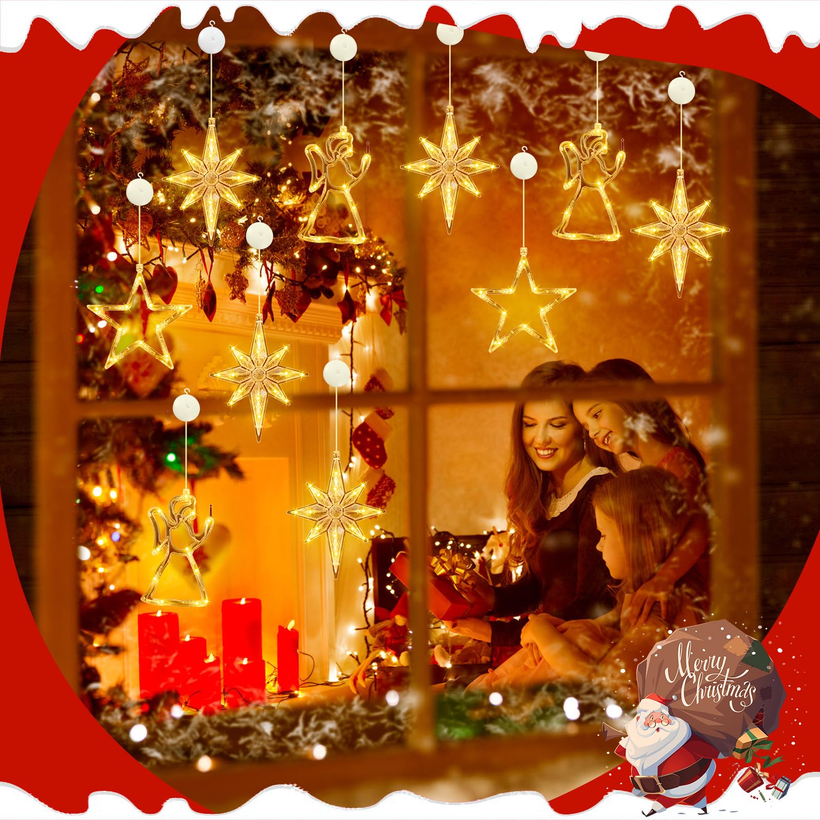 Baquler Bethléem Lot de 6 lumières LED pour fenêtre de Noël à piles avec ventouse pour décoration d'intérieur Blanc chaud