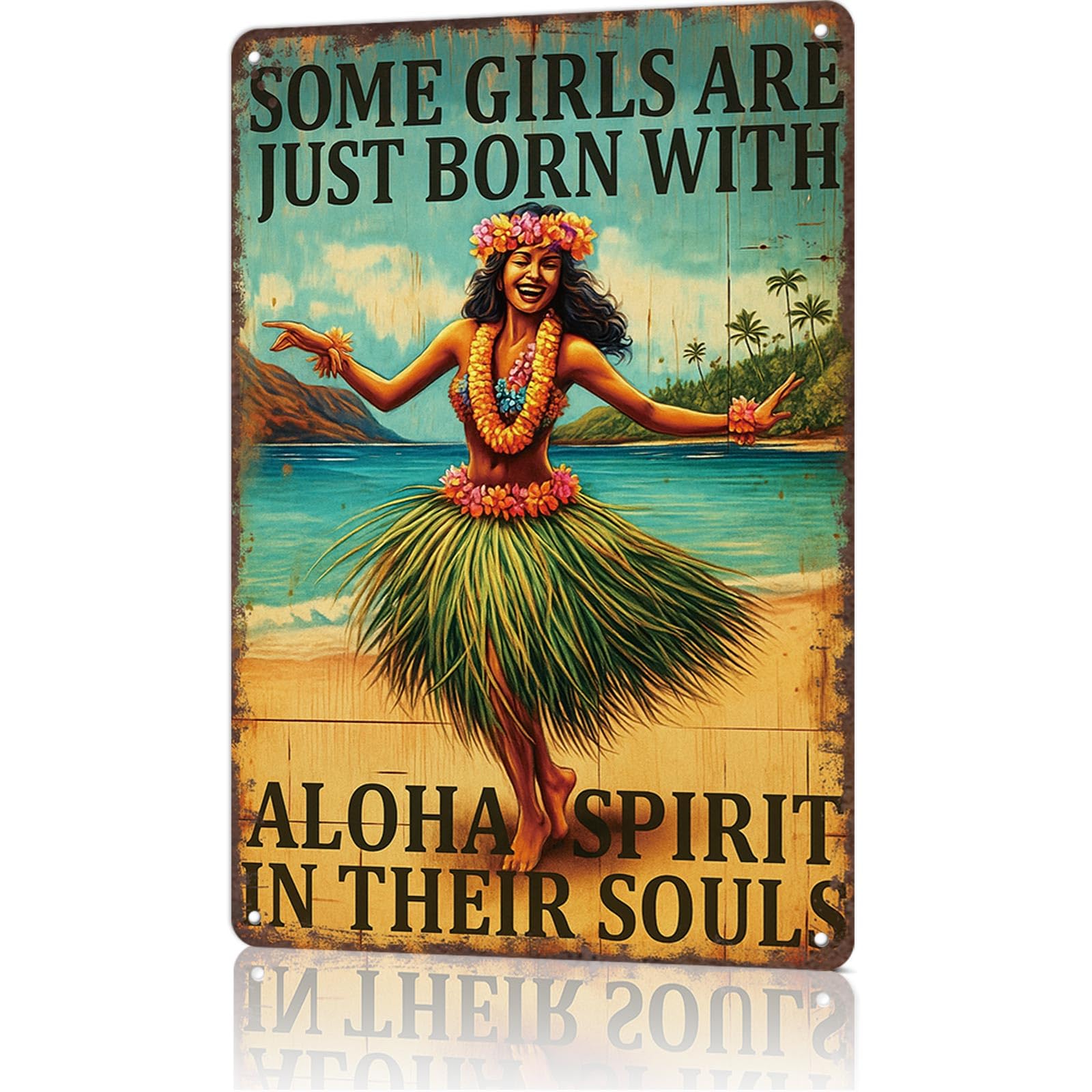 KWQDOZF Vintage Metal Tin Sign Vintage Aloha Spirit Hula Dancer Aluminum Metal Sign Posters Wall Art for Dorm Home Office Room Decor 8X12inch