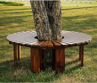 Tree Bench Wrap Around Semi Circle Park Tree Bench Seat for Garden, Lawn, Patio & Backyard Solid Wood Curved Max. Load Up to Approx 250 KgBrown,Whole Circle