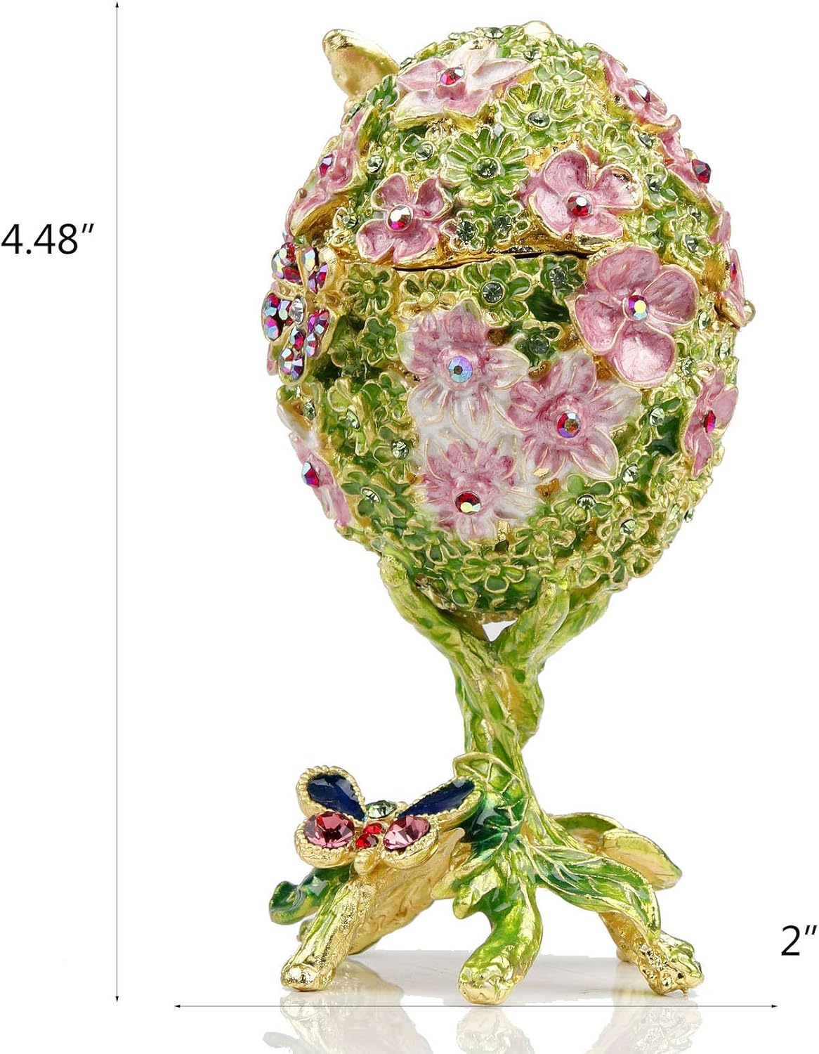 SEVENBEES Cherry Faberge Egg Jewelry Trinket Box Hinged With 3D Bee Figurine Faberge Egg Jewelry Box Easter Egg Decorative Gift Ornaments
