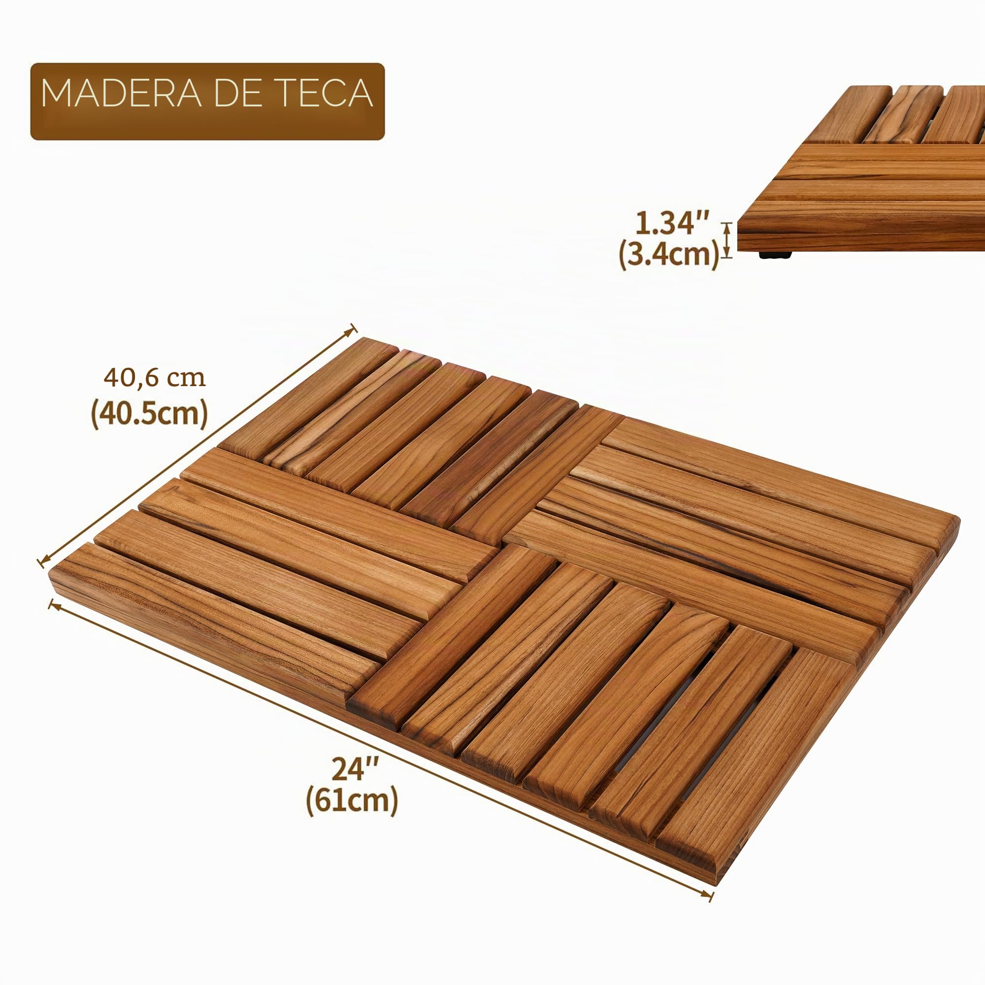 Utoplike Madera de Teca Alfombrilla de Baño para el Cuarto de Baño | Alfombrilla Ducha Antideslizante, Resistente para el Suelo de la Ducha Interior, SPA de Lujo, Hogar o Exterior(61 x 41 cm)