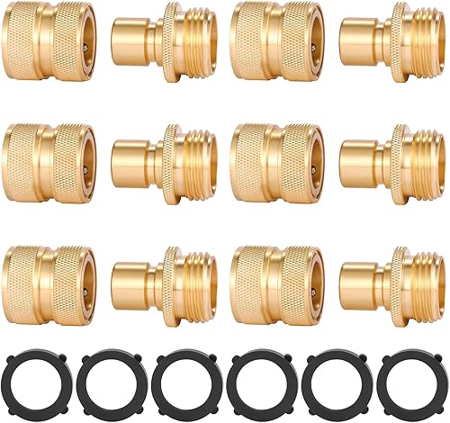 Miniatura 7 de Sanpaint Juego de 2 conectores rápidos de latón para manguera de jardín de 34 pulgadas, macho y hembra