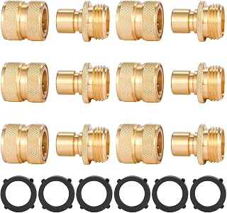 3/4 Inch Brass Garden Hose Fitting Quick Connector Male and Female Set, 6 Set