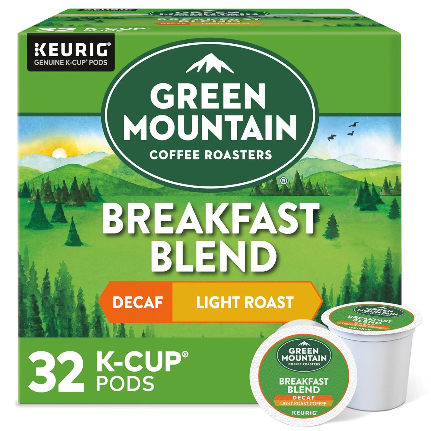 Green Mountain Coffee Roasters Decaf Breakfast Blend , Single-Serve Keurig K-Cup Pods, Light Roast Coffee, 32 Count Decaf Breakfast Blend 32 Count (Pack of 1)