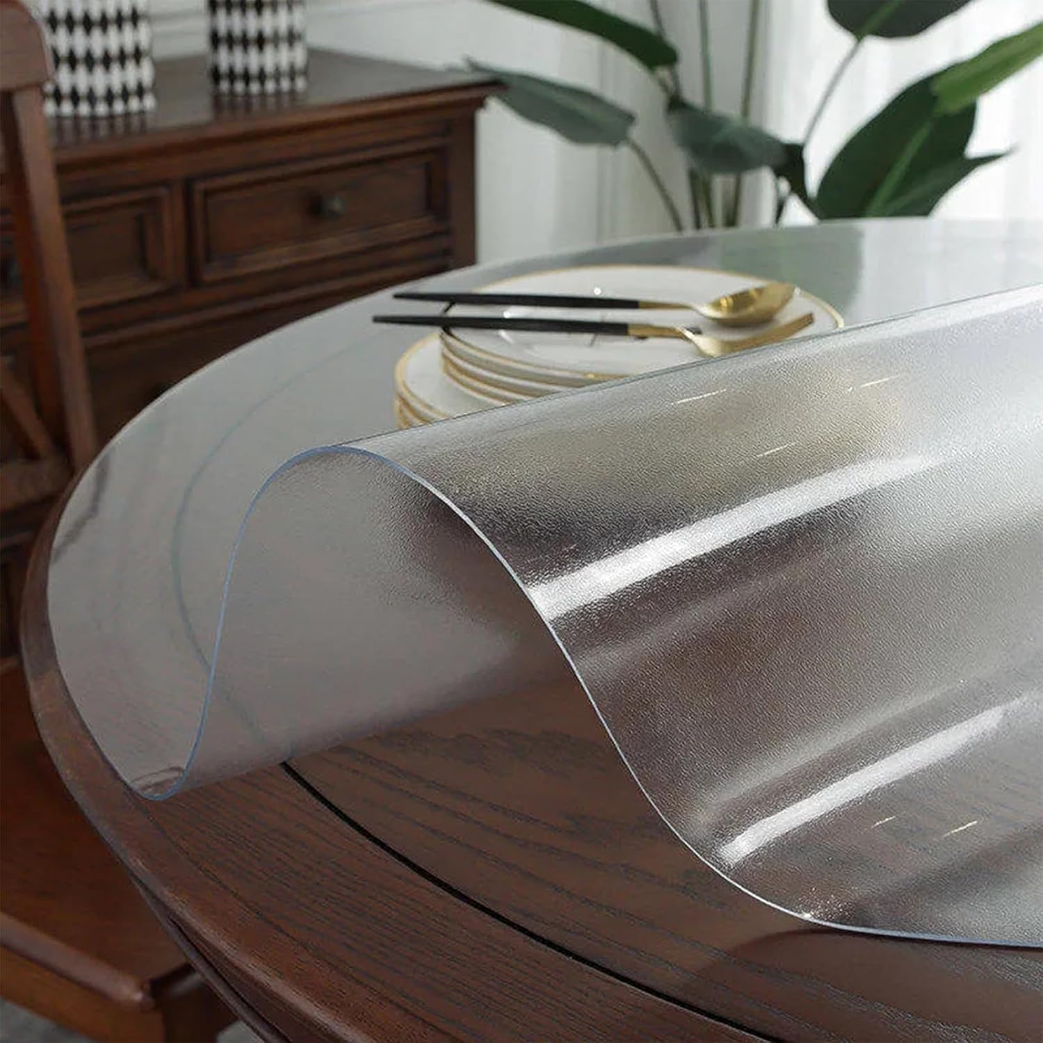 37 Inch Oval Table Cloth 1mm Durable and Scratch-Resistant, Clear Frosted Fitted Tablecloth Can be Cropped Small Table Cloth Suitable for Home Kitchen Countertops, Thickness 2mm