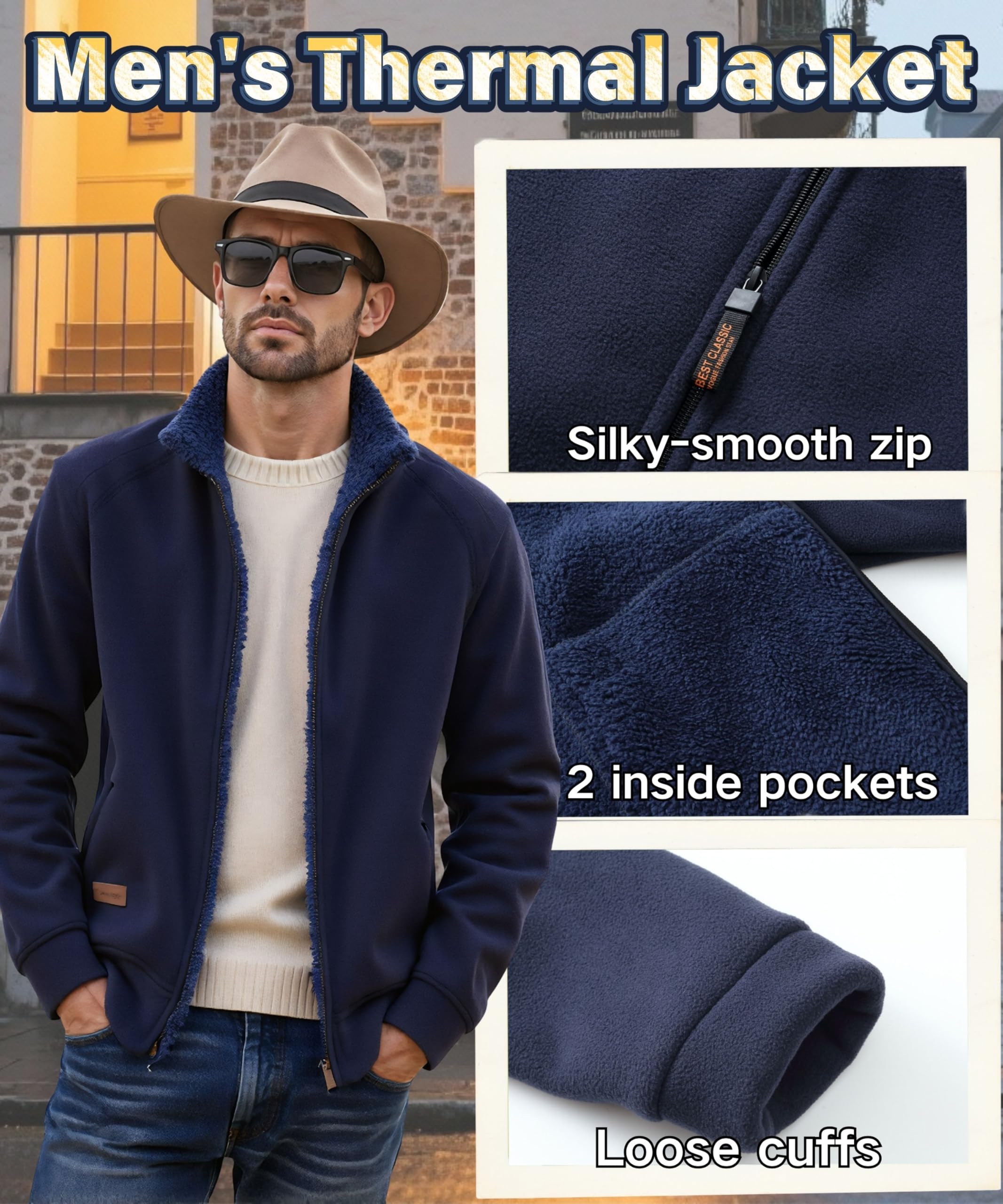 Giacche di Pile Uomo Full-Zip All'aperto Sport Giacca con Tasche Giacca di caldo invernale Antivento Cappotto Stand-up Collare Trekking Casual maniche lunghe da Lavoro