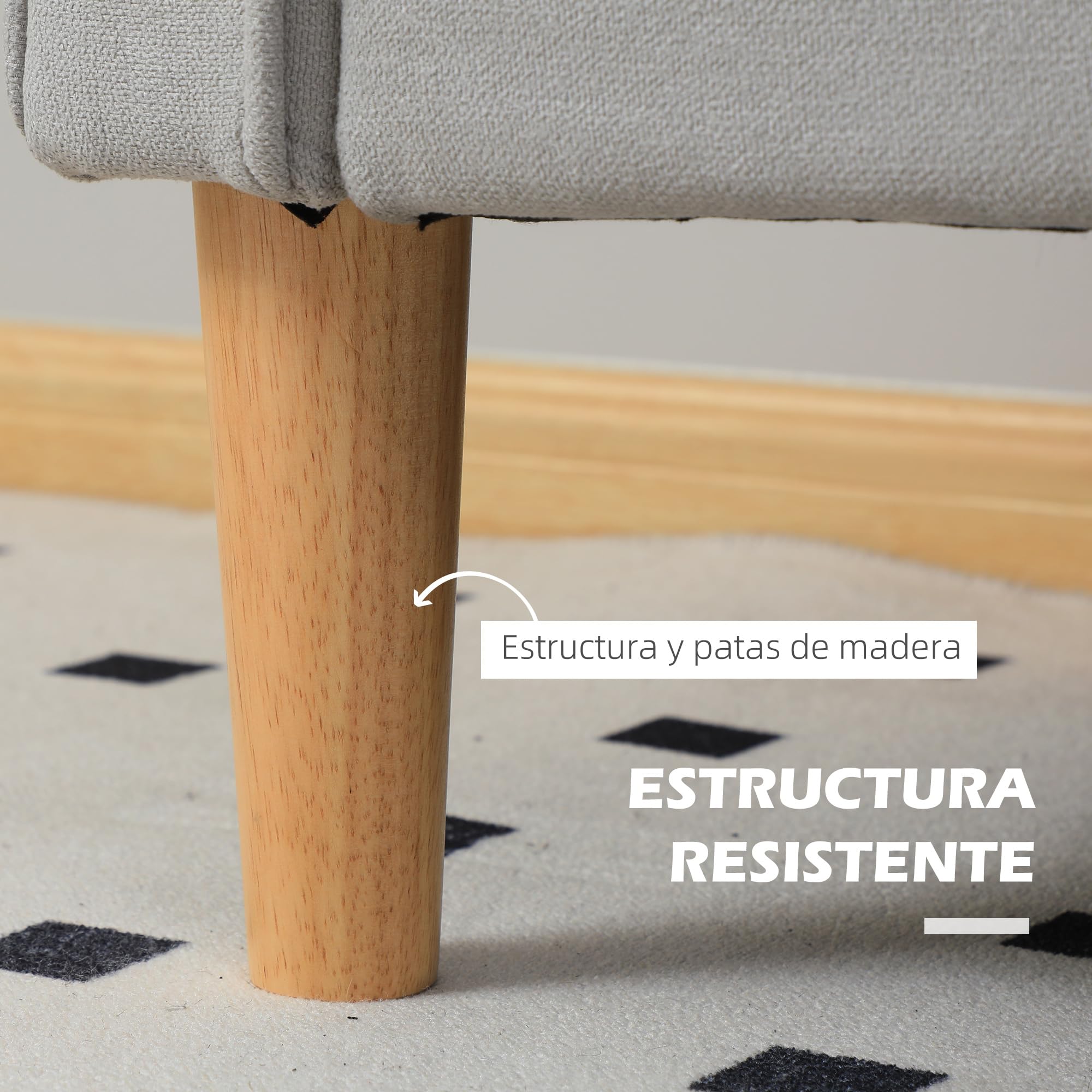HOMCOM Sofá de 2 Plazas con Espacio de Almacenamiento, Sofá Moderno de Terciopelo con Patas de Madera, Respaldo Capitoné, para Salón, Dormitorio, Oficina, 117x62x78 cm, Gris Claro