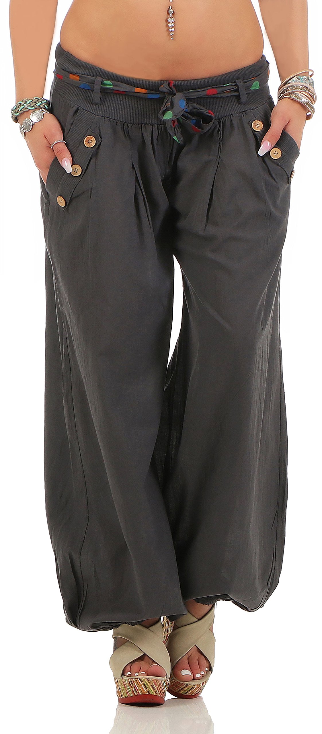 Malito Bloomers with Belt Classic Design Boyfriend Pants Aladin Harem Pants Baggy Yoga 3417 Women One Size (Dark Grey)