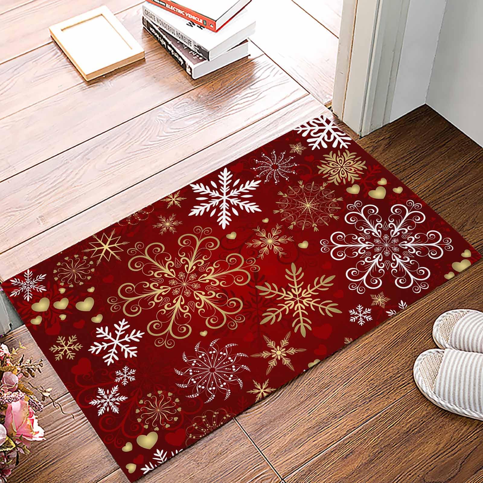 Merry Christmas Doormat Kitchen Bathroom Rug Floor Door Mat,Ombre Red Winter Snowflake Holiday Non Slid Indoor Entrance Mat,Absorbent Washable Welcome