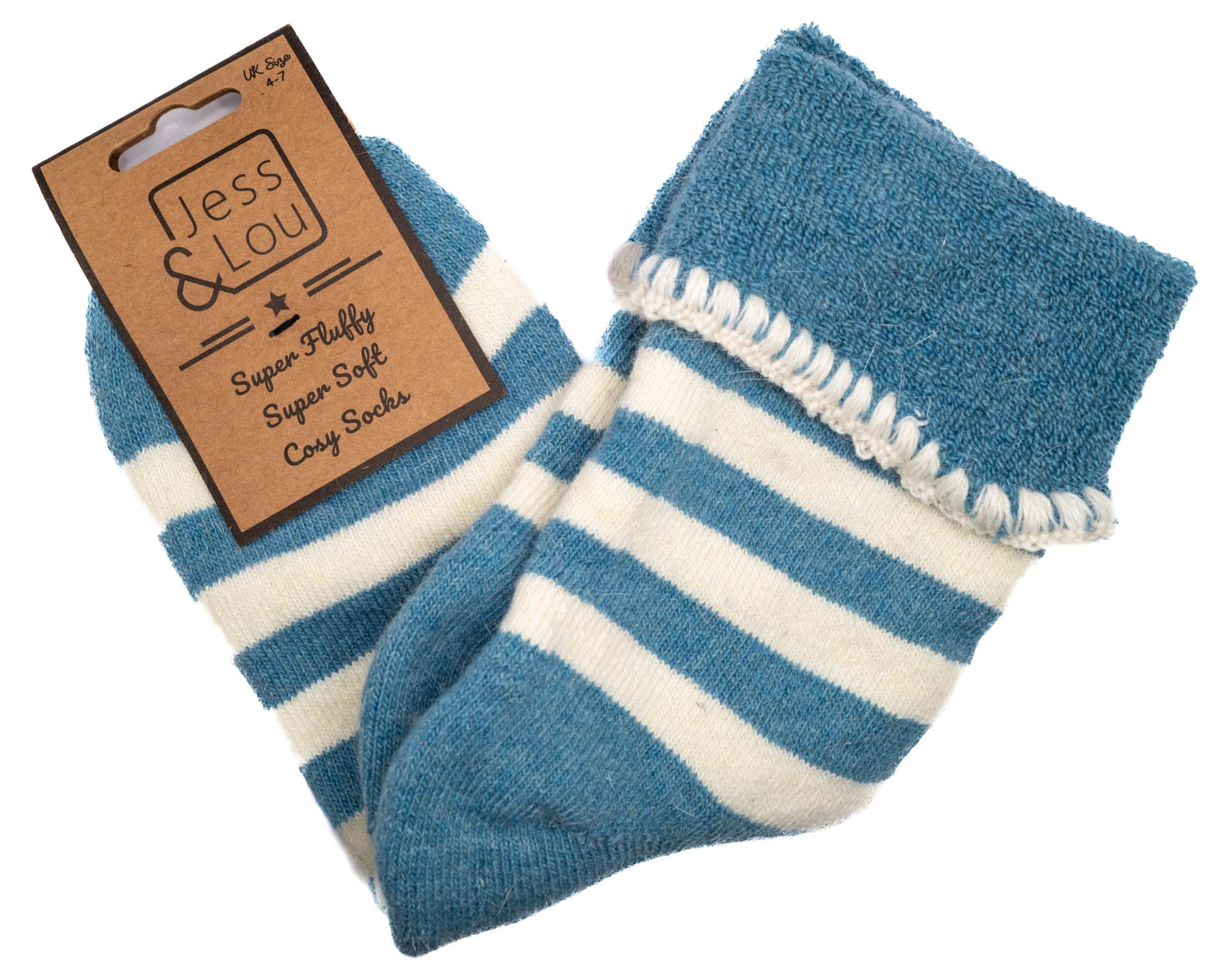 Jess & Lou Women's Socks - Cosy Cuffs - Blue and White Stripes