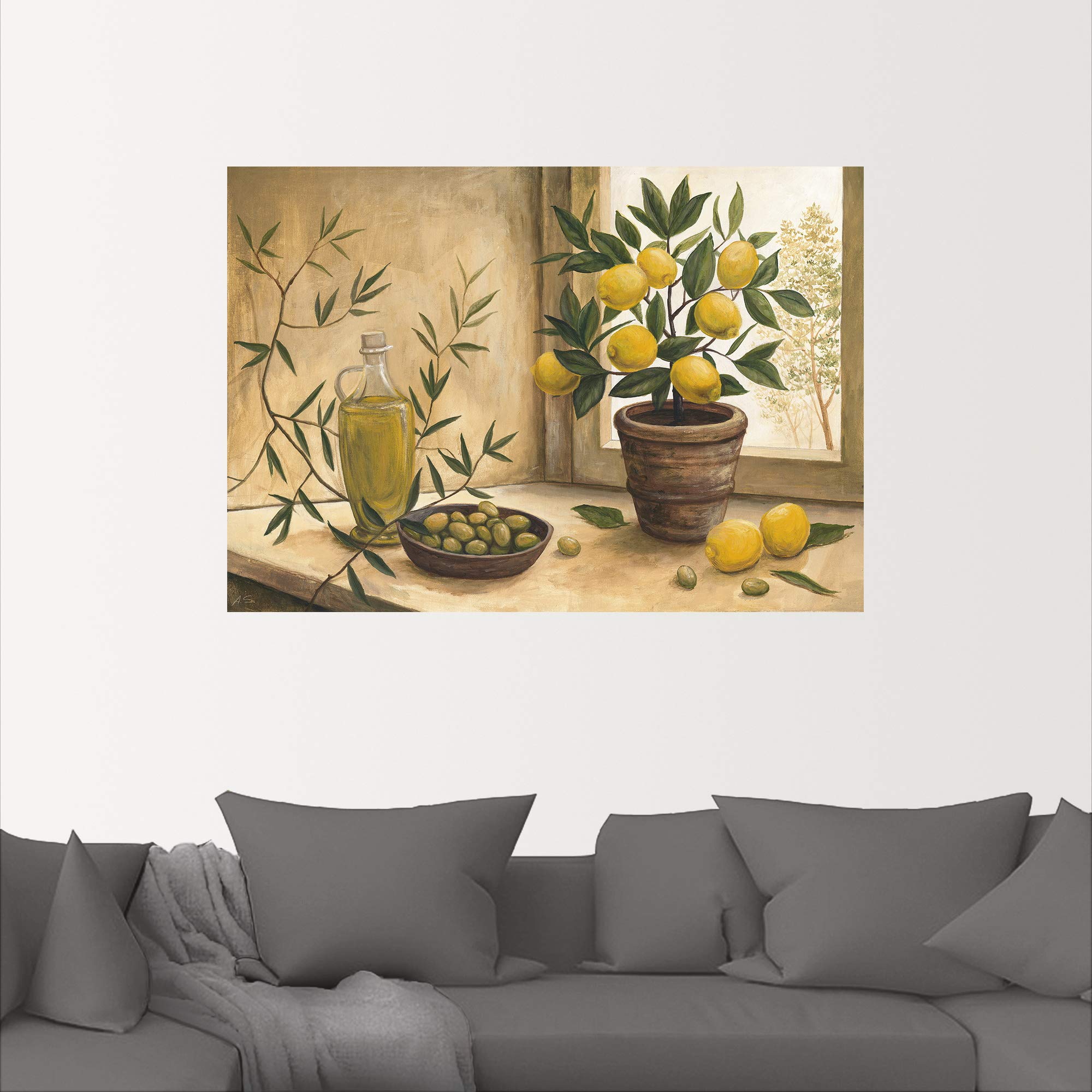 ARTLAND Wanddeko Wandtattoo selbstklebende Vinylfolie Stillleben Toskana Mediterran Oliven Zitrone Essen Lebensmittel Malerei T4HV