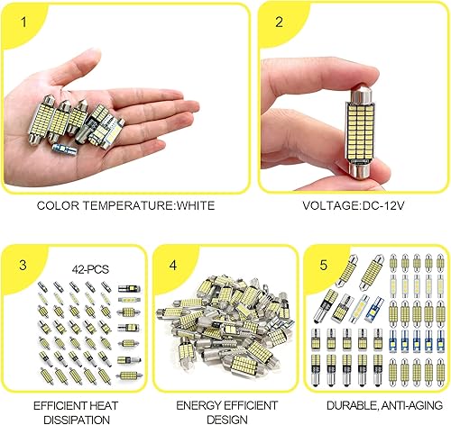 Miniatura 5 de QUICTO 42 bombillas LED para uso en automóvil 1102in 1220in 1417in 1614in Ba9s T5 T10 se pueden utilizar para luces interiores de automóvil luces de