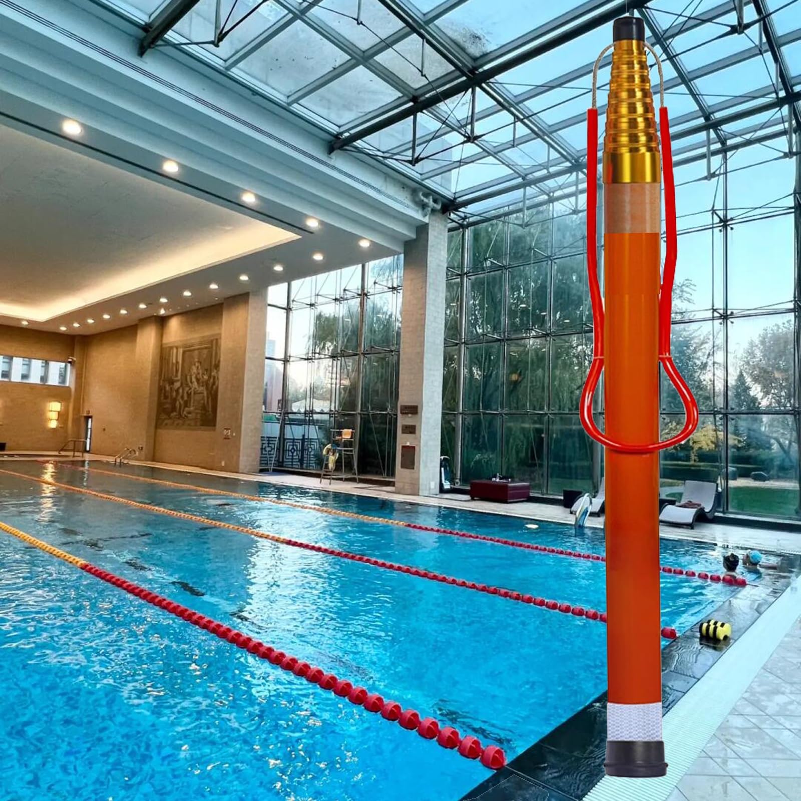 Pértiga de salvamento para piscinas Mástil Barra De Salvamento Ajustable Para Piscinas, Barra Salvavidas Acuática Con Mango Antideslizante, Barra Telescópica Portátil Con Banda Luminosa Y Reflectante