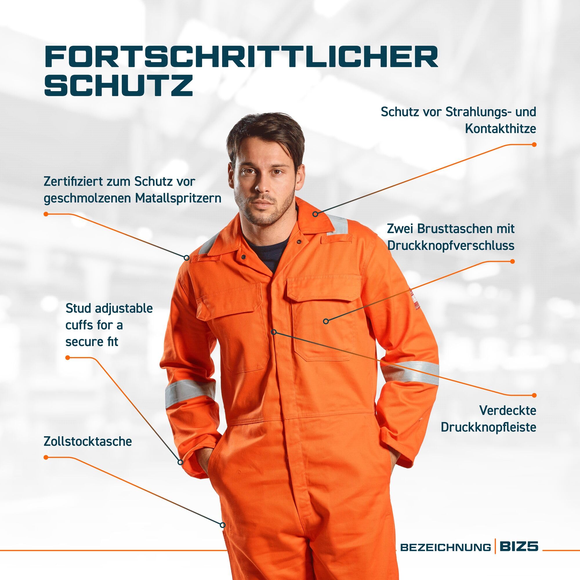 Portwest BIZ5 Herren Flammenresistenter Reflektierender Overall Bizweld Iona FR Marineblau Lang, L
