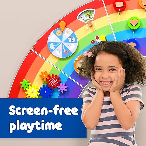 Miniatura 6 de SPARK & WOW Paneles de pared de actividad arcoíris | Edades 18 meses | Juguete de pared sensorial Montessori | 10 actividades | Tablero de