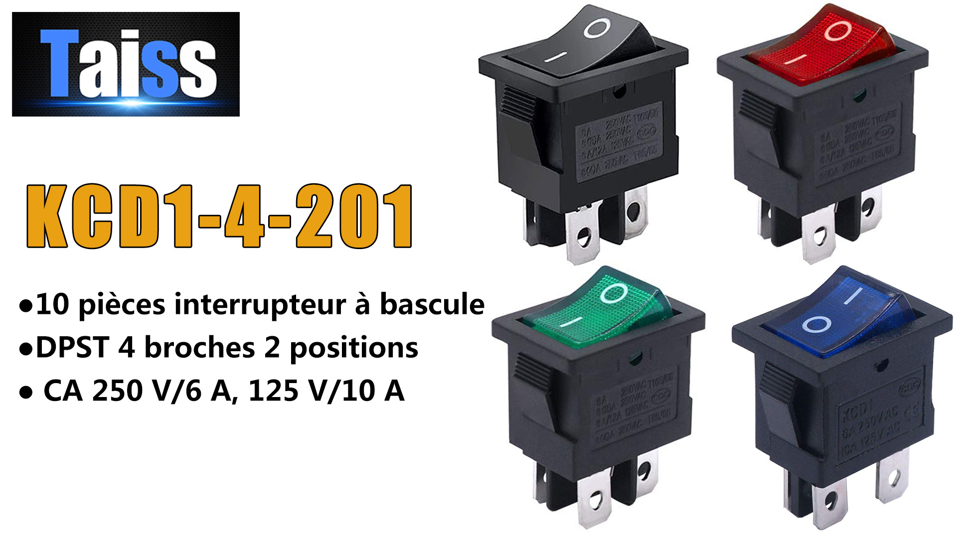 Interrupteur à Bascule ON/OFF 4 Bornes 30A - Pour Auto, Bateau, Machines - Lot De 5