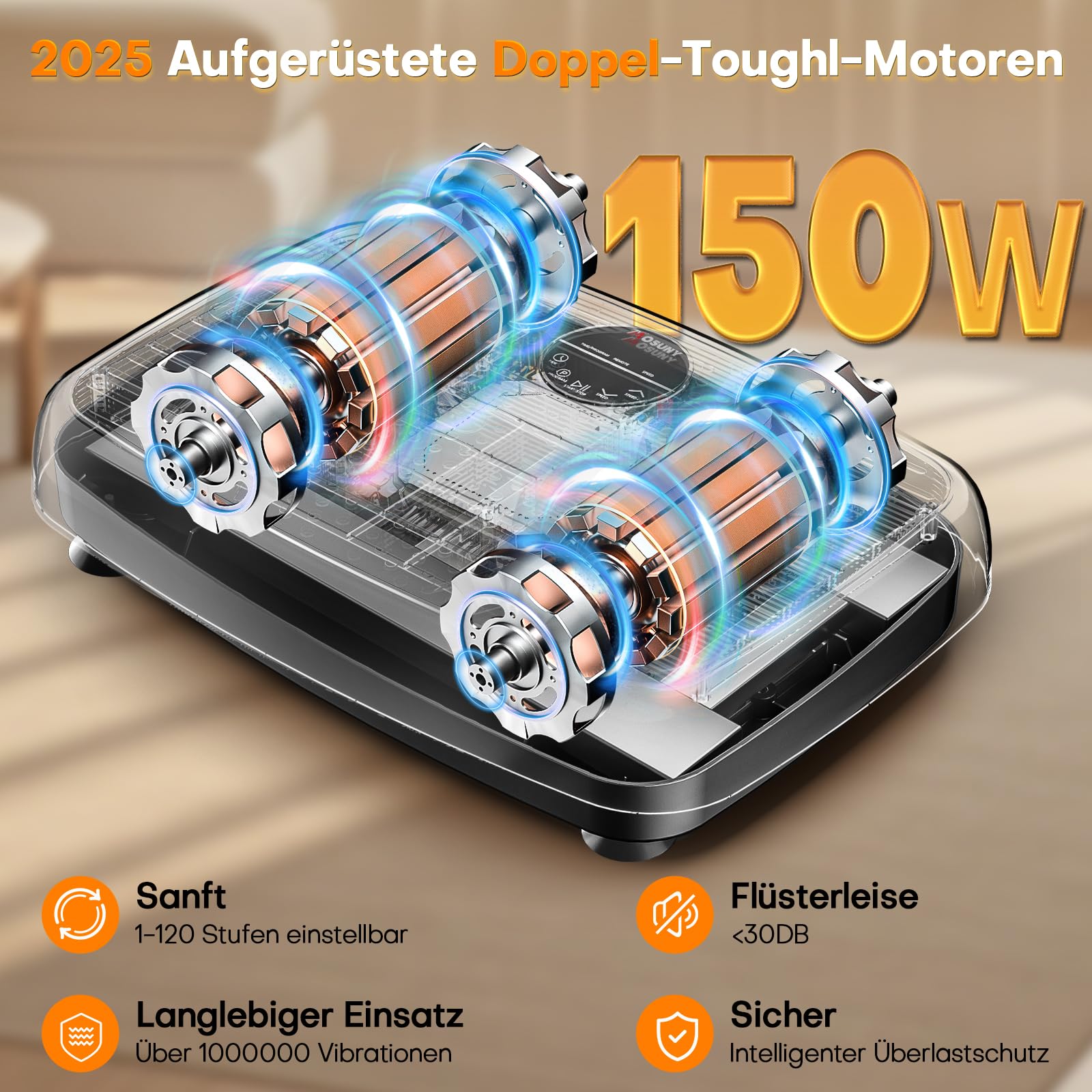 Vibrationsplatte, 2026 Verbesserte Vibrationsplatte mit Doppelmotoren für Abnehmen, Ganzkörpertraining, Muskelaufbau - Massagegerät, 450 LBS Kapazität Vibration Plate für Home Workout