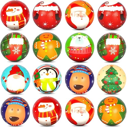 AMOR PRESENT 16 bolas de estrés de Navidad para niños, juguetes para apretar, bolas sensoriales para el estrés, juguetes para la ansiedad, rellenos