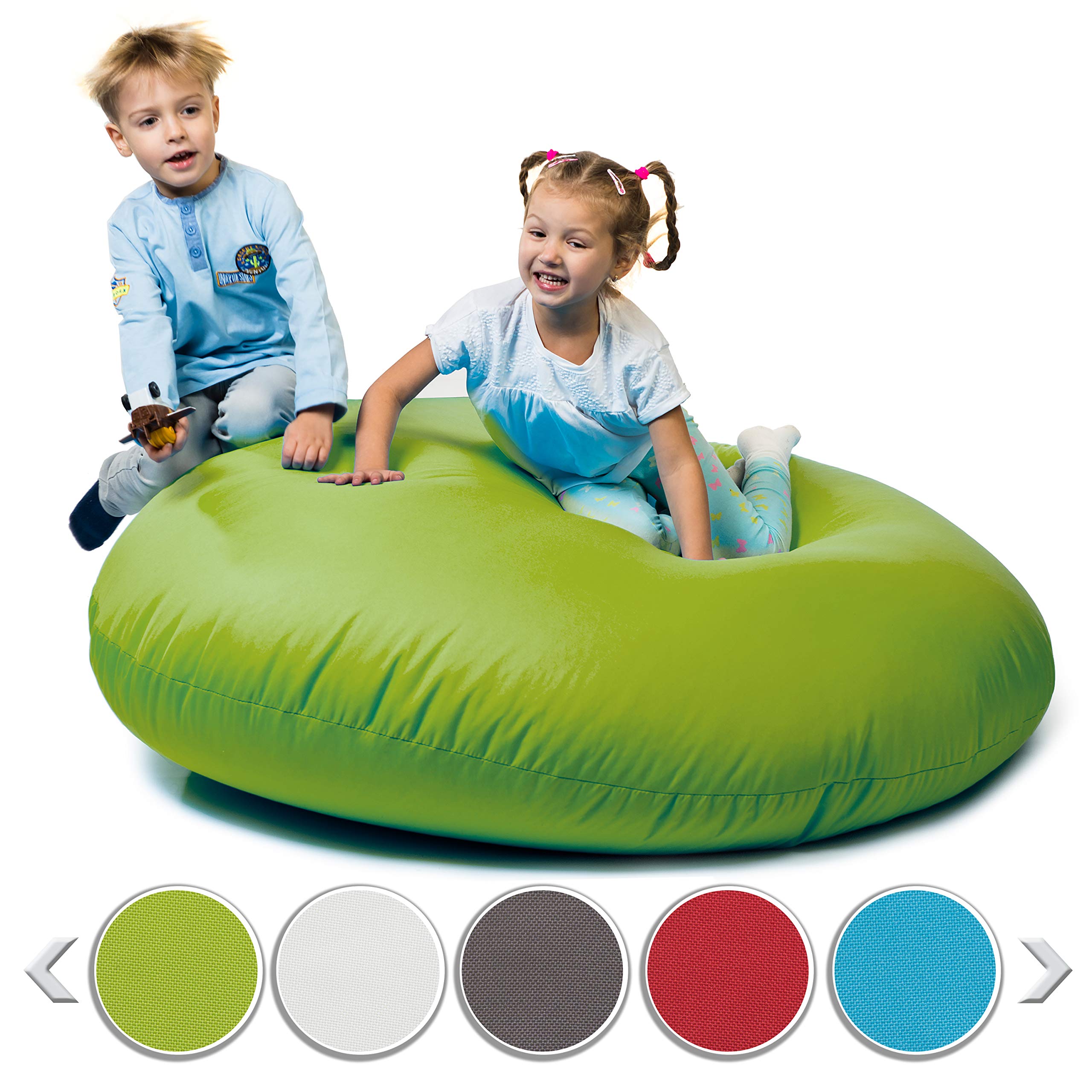 sunnypillow Worek do siedzenia XL z wypełnieniem styropianowym, średnica 100 cm, funkcja 2 w 1, do siedzenia i leżenia, na zewnątrz i wewnątrz, dla dzieci i dorosłych, wiele kolorów i rozmiarów do wyboru, zielony