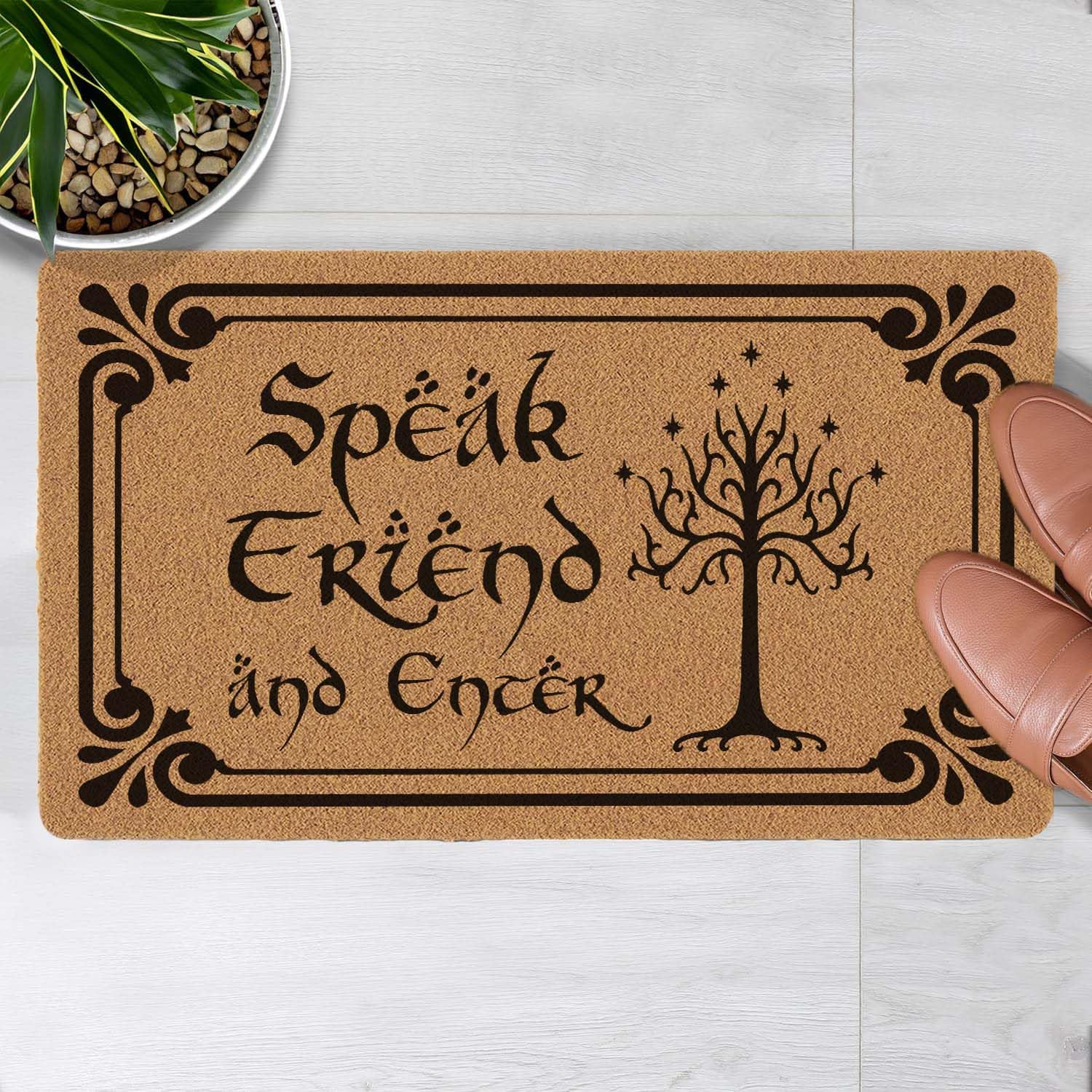 LuckyChu Welcome Door Mat Speak Friend and Enter Outdoor Indoor Entrance, Non Slip Durable Entrance Rugs for Entry, Patio, High Traffic Areas Front
