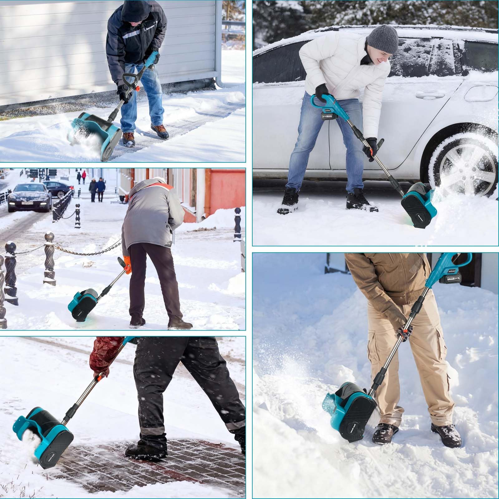 Schneefräse Akku, 900W Elektrischer Schneeschieber mit 2X 3000mAh Akku, 35CM Schneefreiheitsbreite, 15CM Schneetiefe, 7M Wurfweite, Faltbare Aufbewahrung