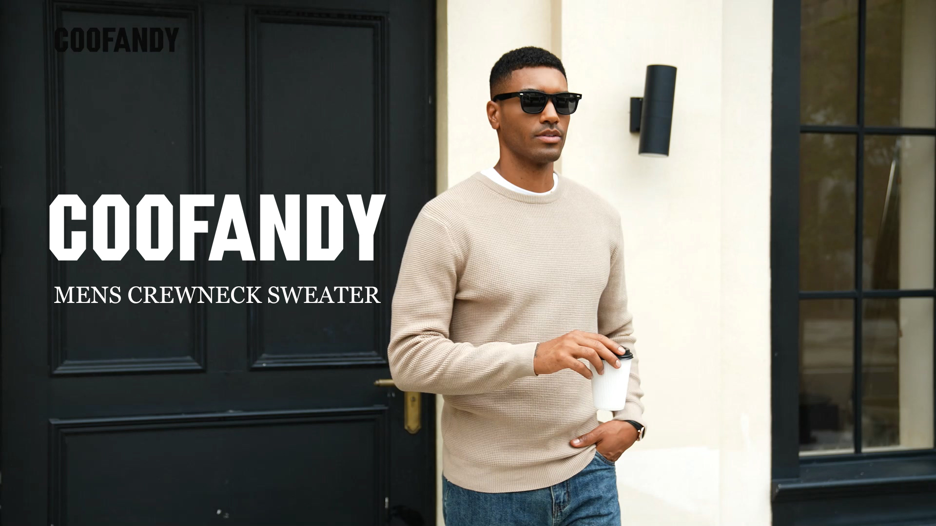 COOFANDY Men's Midweight Crewneck Sweaters Waffle Textured Knitted