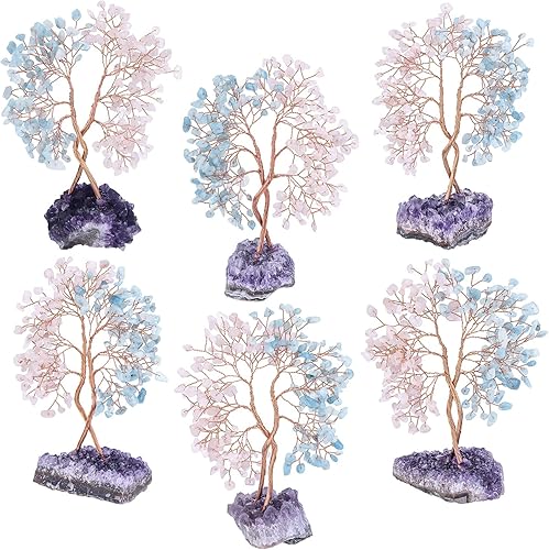 Miniatura 4 de Cheungshing Árbol de cristal doble curativo con base de amatista natural, bonsái de dinero de Feng Shui con energía positiva, decoración del hogar