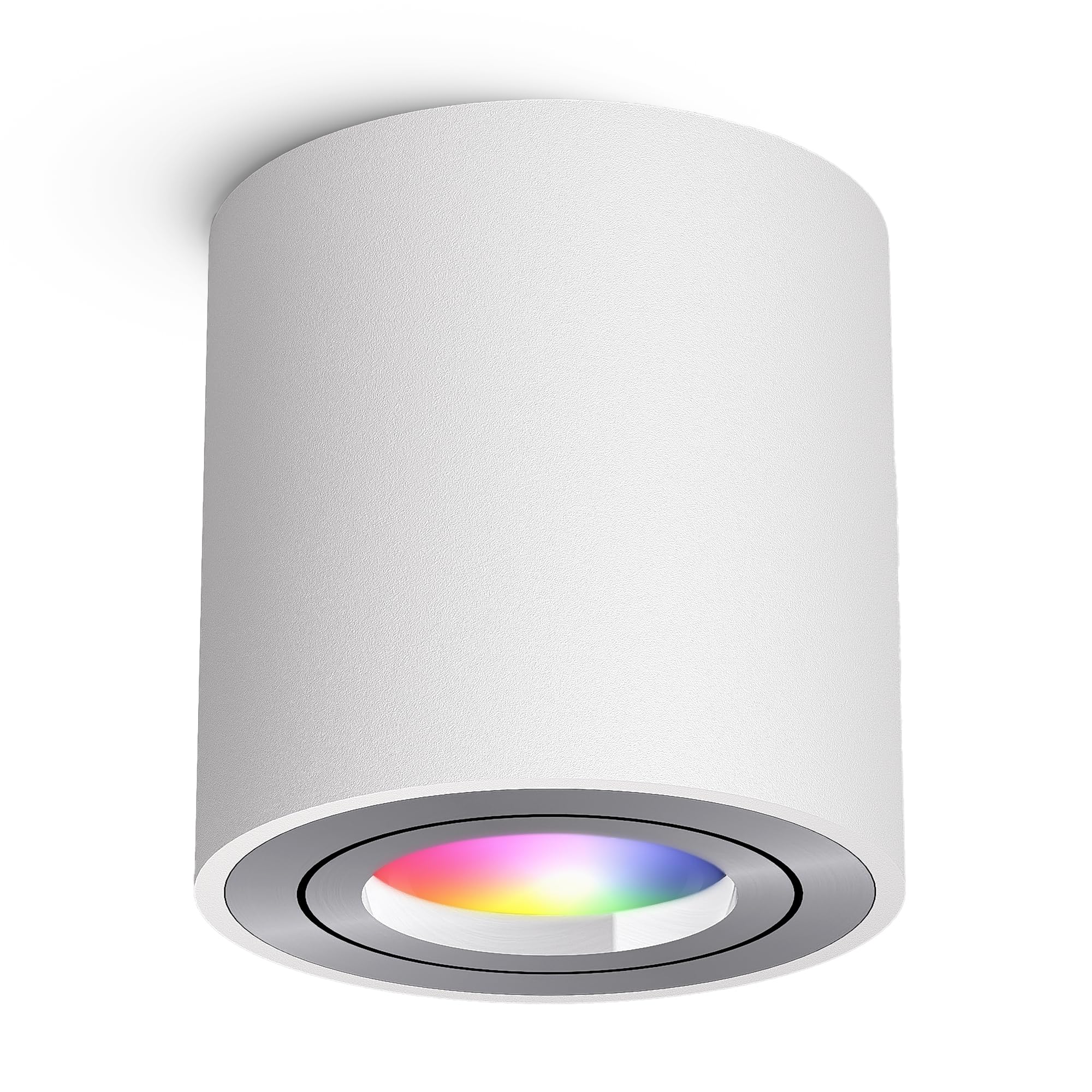 linovum CORI Aufbauleuchte rund weiß Alu mit LED GU10 dimmbar WLAN RGBW Lampe - Deckenlampe Spot kompatibel mit Alexa, Google, Siri
