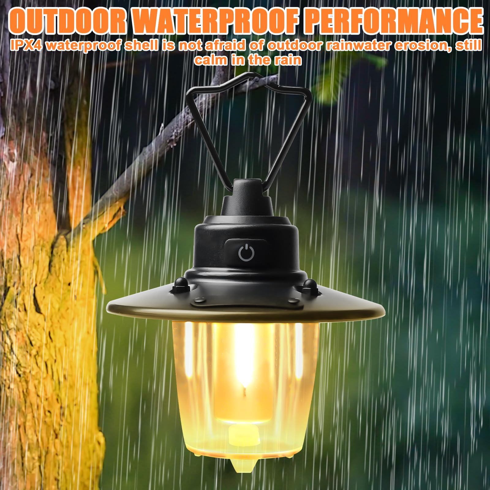 2 Lampade Campeggio LED Retrò Ricaricabili Con Gancio: 3 Modalità Luce E Dimmer, Batteria 2800mAh, Impermeabili IPX4, Per Esterni, Giardino E Pesca Notturna - 2