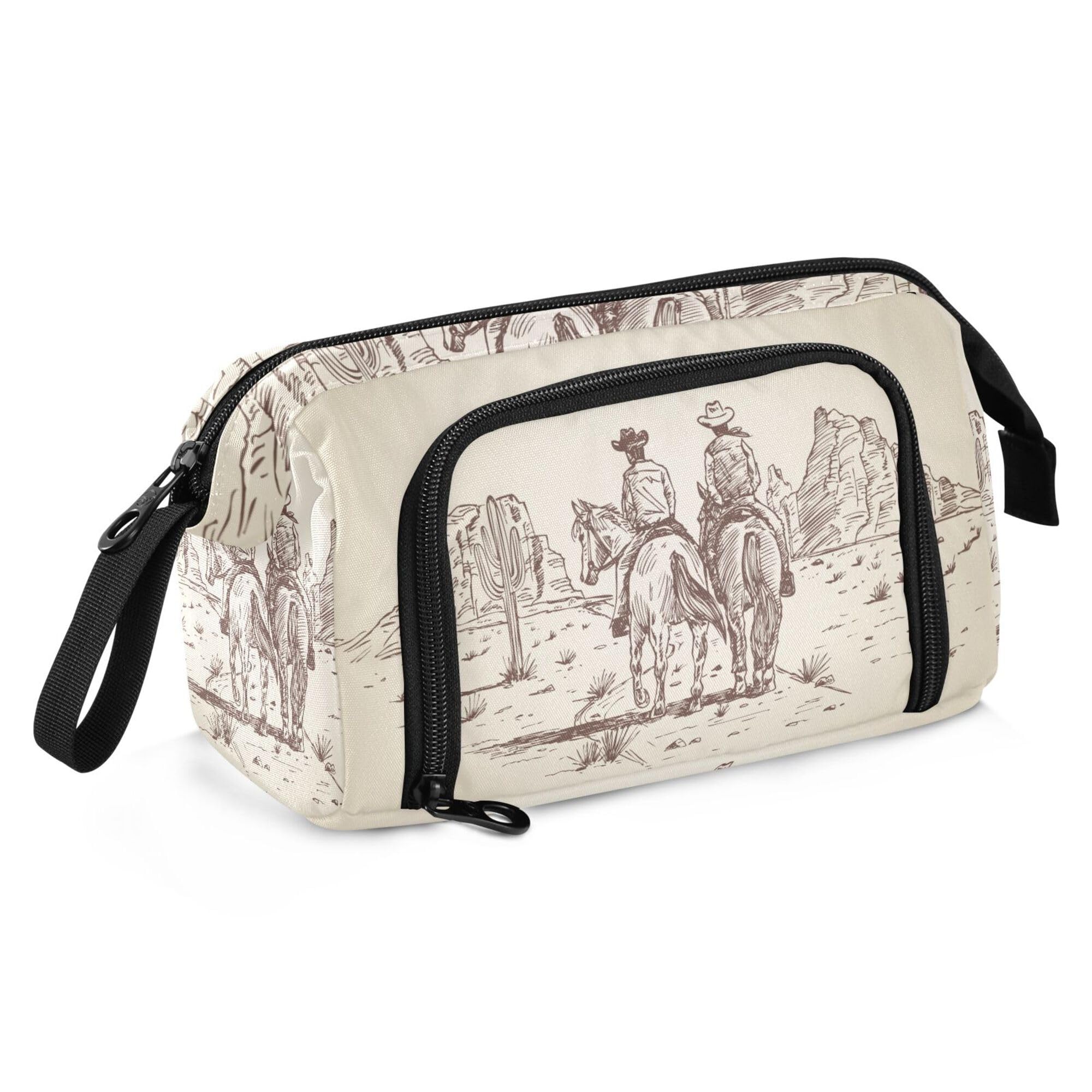 Fisyme Western Desert Cowboy Pencil Case Large Capacity Pen Bags Box Big Makeup Pouch Organizer