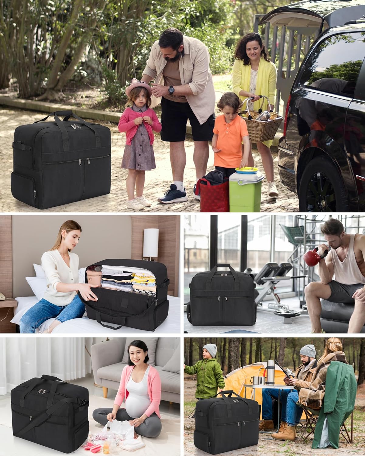 120L Foldable Large Travel Duffle Bag for Men and Women, Packable Duffel Bags with Shoe Compartment, Water Repellent & Tear Resistant (Black) - Image 7