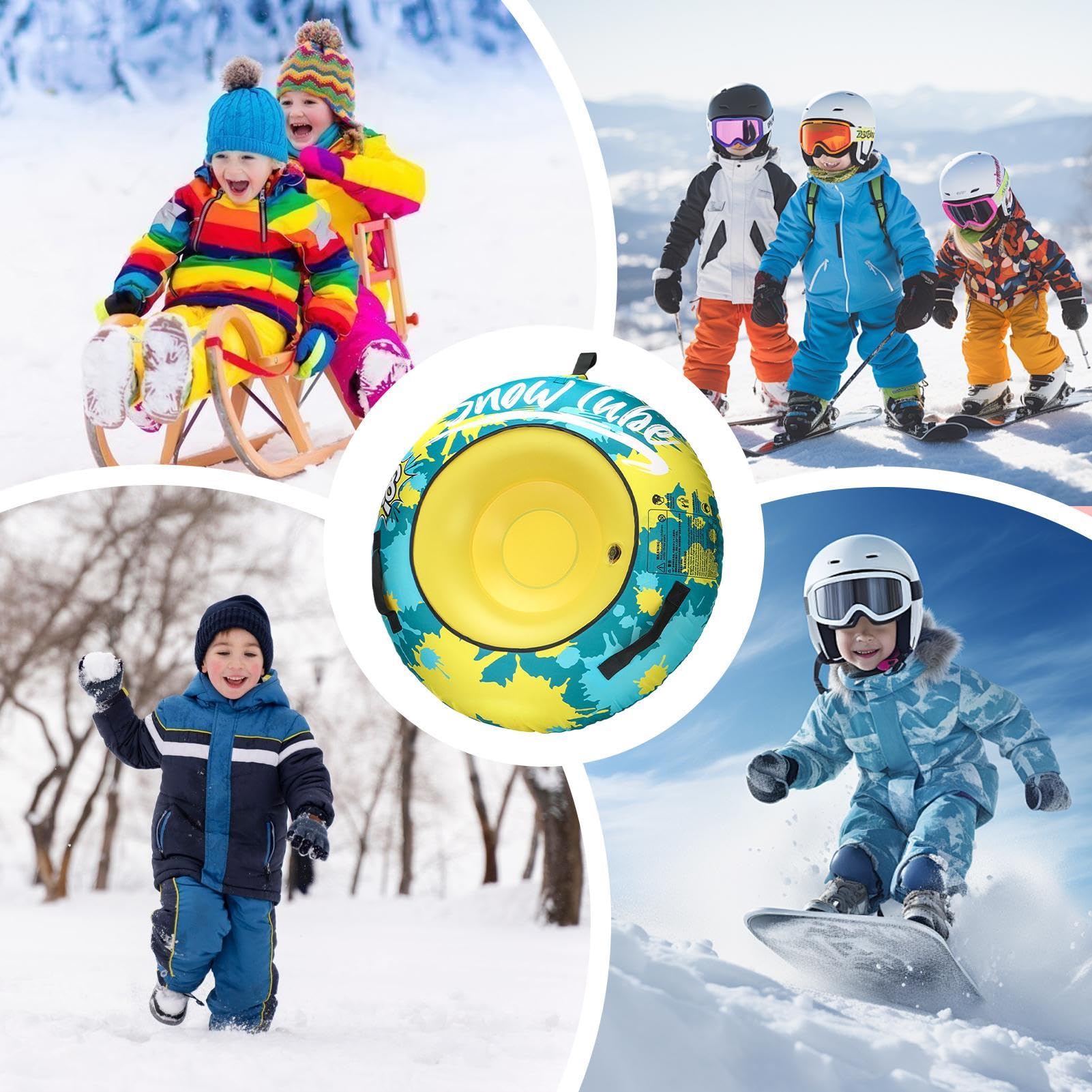 Slittino da neve per slittino, slitta gonfiabile invernale, resistente, per slittino all'aperto, con manici ispessiti e copertura in tessuto Oxford, per bambini e adulti