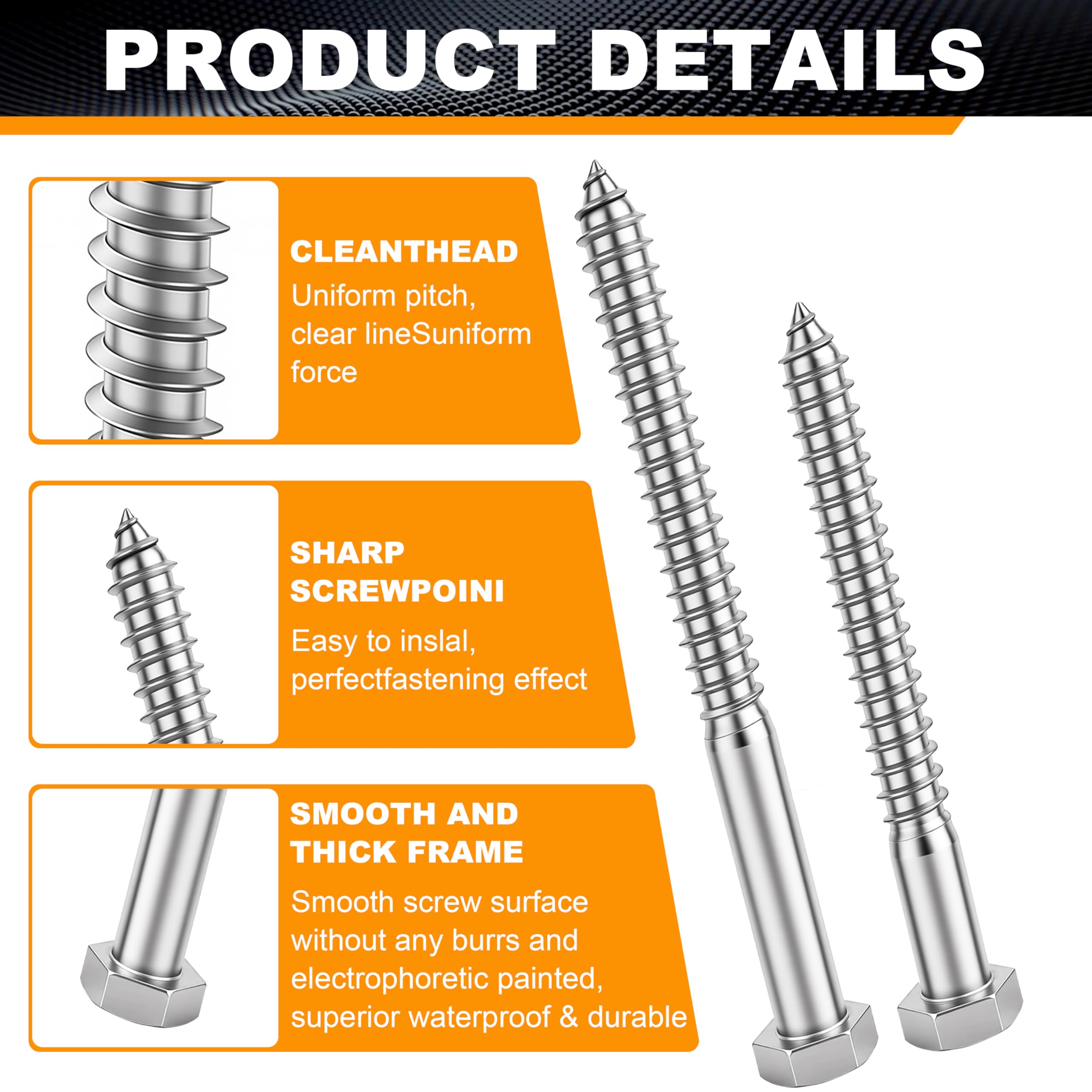 15 tornillos de cabeza hexagonal de 5/16 x 4 pulgadas para madera, pernos de cabeza hexagonal, tornillo de madera resistente 18-8 de acero inoxidable 304 con arandelas planas (15, 5/16 x 4