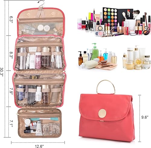 Miniatura 2 de Neceser de viaje con gancho colgante para mujeres que viajan Bolsa de maquillaje resistente al agua para artículos de tocador, Rojo -, Neceser de