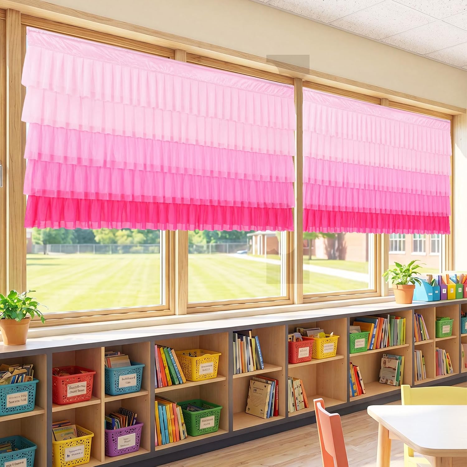 Mindsoft 2 Pack Rainbow Classroom Curtain 54" W x 18" L Tutu Ruffled Window Curtain Valance Colorful Rod Pocket Window Treatment for Back to School Kindergarten Primary School Playroom Decoration