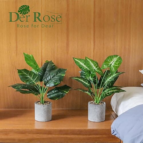 Miniatura 7 de Der Rose Paquete de 2 plantas falsas y 2 paquetes de plantas pequeñas en macetas de imitación para interiores para escritorio, hogar, decoración de