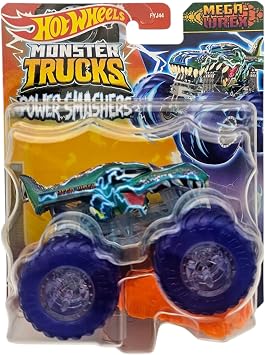 Hot Wheels Monster Trucks Power Smashers Mega-Wrex, Dinosaur-Themed Monster Truck with Purple Wheels