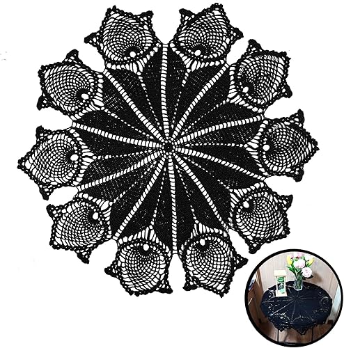Vista 16 de BIBITIME Manteles individuales de encaje redondos hechos a mano con diseño de flores de ganchillo para cocina