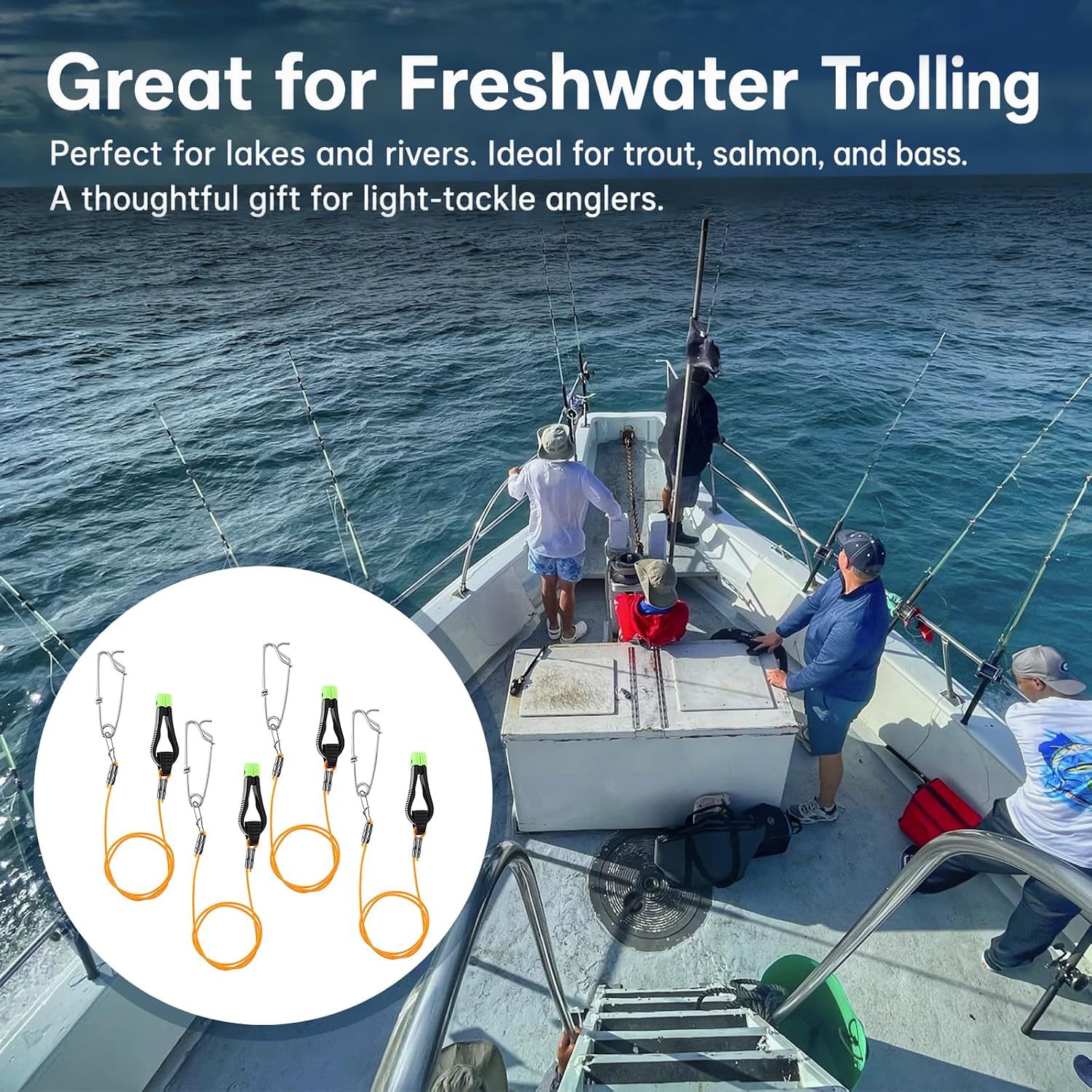 Conskyee Downrigger Release Clip for Trolling Line, 4 pcs 25in | Adjustable for light lines, ABS&steel, snag-free, fits planer & outrigger, lake trolling